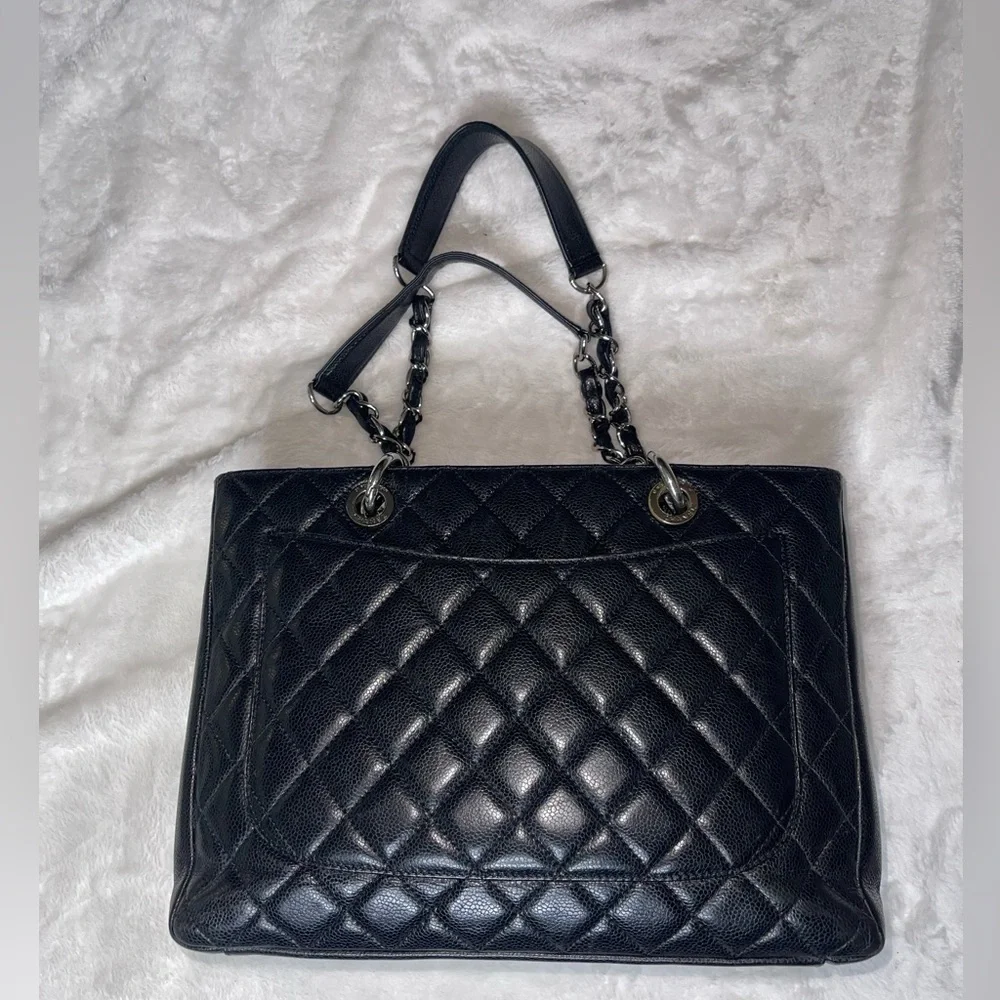 CHANEL Black Quilted Double C Chain Tote